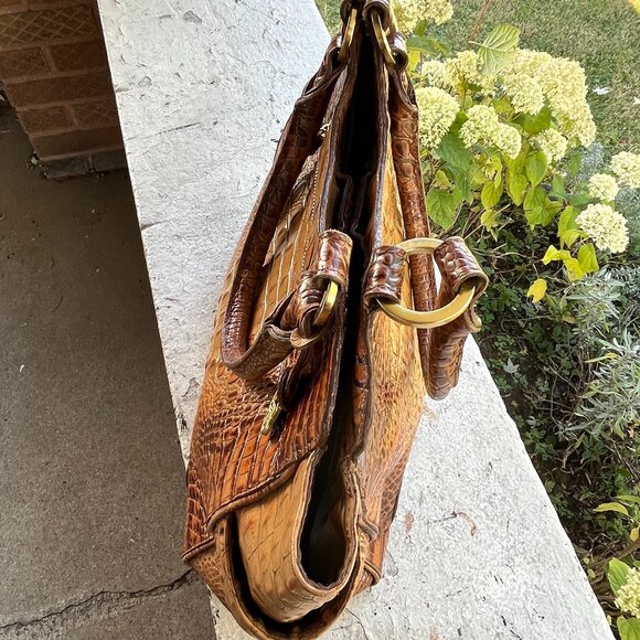 BRAHMIN Melbourne Toasted Almond Moc Croc Top Handles Shoulder Bag Hobo Rare - Picture 5 of 10